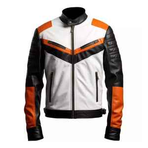 Veste de motard en cuir véritable pour homme avec protection CE renforcée, coupe-vent et respirante, manches longues pour homme - Product Image 5