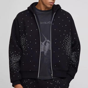 Conjunto de Chándal de Lujo con Pedrería para Hombre, Sudadera con Cremallera Completa y Pantalones Jogger Adornados con Cristales, Atuendo Urbano al por Mayor - Product Image 1