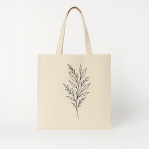 Bolsa de Mano Casual de Lona de Algodón Bordada, Tamaño Mediano, Asa de Tela No Tejida, Patrón de Letras Personalizable, Uso Diario - Product Image 1