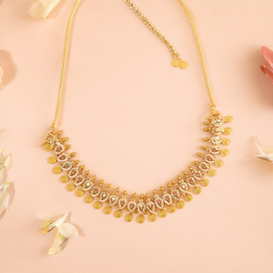 Nova Mart Kasumala Style Lakshmi Regular Gold Plated Moissanite Wedding Necklace Earring Set-Third Party Fashion Jewelry - Product Image 3