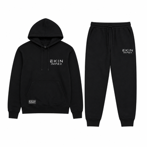 Men's Premium Fleece Hoodie and Jogger Tracksuit Set Custom Black Pullover Hoodie and Sweatpants Set Men's Cotton Blend Hooded - Product Image 1