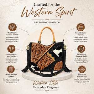 Handmade Hair On Cowhide Leather Tote <b>Bag</b> Western Tooled Shoulder Handbag with Fringe Crossbody Purse for Women Floral Rustic - Product Image 5