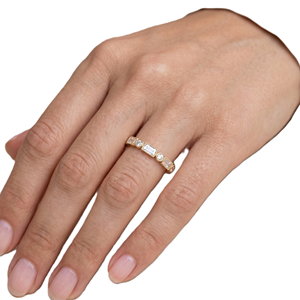 Bague de luxe en or massif 10K 14K plaqué, sertie de diamants de laboratoire taille baguette et ronds, et de moissanite, empilable, pour mariage et fiançailles - Product Image 5