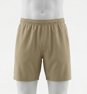 Shorts kaki pour hommes à taille élastique avec poches, coupe régulière, toutes saisons, couleur unie, vêtements de sport - Product Image 1