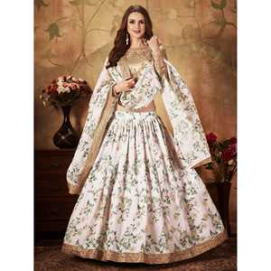 Glamour blanc imprimé floral Organza Sangeet Wear Lehenga Choli - Product Image 5