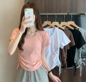 Camiseta Deportiva de Manga Corta para Mujer, Corte Ajustado, 100% Algodón, Secado Rápido, Antiarrugas, Antipilling, para Todas las Temporadas - Product Image 2