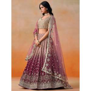 Precioso Lehenga Choli de Georgette Rosa para Novia, Traje de Boda - Product Image 6