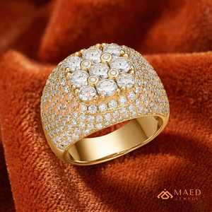 Solid Gold Men's Moissanite Hip Hop Cluster <b>Ring</b> <b>Iced</b> Out Round Cut Diamond Look Statement Band Luxury Jewelry - Product Image 5