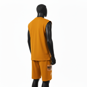 Conjunto deportivo de verano sin mangas para hombre, tela suave de algodón y poliéster, paneles con logo transferido por calor, conjunto de camiseta sin mangas y pantalones cortos para hombre - Product Image 5