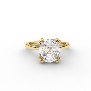 Bague de fiançailles solitaire en moissanite taille coussin en or jaune, classique à quatre griffes, pour femme - Product Image 1