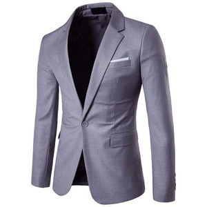 Blazer gris pour homme en mélange de laine, col à revers, coupe droite, infroissable, style britannique, toutes tailles - Product Image 1