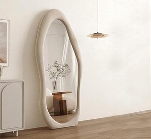 Espejo de pie irregular de cuerpo entero con marco de madera, espejo de tocador de cristal, espejo decorativo moderno para pared, dormitorio, baño, hecho a mano - Product Image 3
