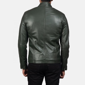 OEM Customized <b>Men's</b> Winter Leather <b>Jackets</b> <b>Long</b> Sleeves with Stand Collar Cow Skin Front Two Zipper Style <b>jacket</b> for <b>men</b> - Product Image 2
