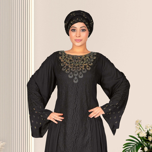 Vestido Maxi de Rayón Modesto para Mujer, Estilo Islámico de Oriente Medio, con Paneles de Red Rusos, Cuello Redondo y Manga Larga, para Eid - Product Image 6