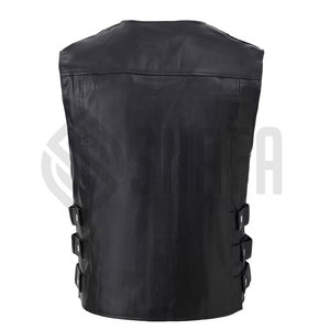 Top Trending <b>Men's</b> Genuine <b>Leather</b> Motorcycle Racing Vest Solid Black Color Rider Sleeveless <b>Jacket</b> for <b>Men</b> - Product Image 2