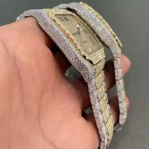 Luxury Best Quality Pink Dial Roman Numeral Stainless Steel Antiqued Business <b>Watch</b> <b>Square</b> Full Iced Cut Moissanite Sport - Product Image 3