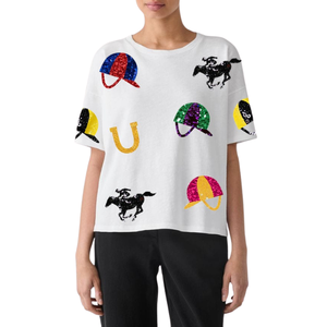 Nouveau T-shirt décontracté d'été pour femme, col rond, 100 % coton, brodé de sequins, respirant, idéal pour les événements de Rodeo/Derby - T-shirts pour femmes - Product Image 4