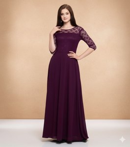 Robe longue en tissu georgette pour femme, couleur violette, avec doublure en crêpe, tailles M 38, L 40 disponibles, vente en gros, stock disponible - Product Image 1