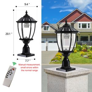 Lanterne solaire LED de jardin vintage noire de 20 pouces avec un design élégant en verre pour les allées, les cours et les patios - Product Image 6