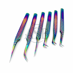Pince à cils en acier inoxydable arc-en-ciel avec grip diamanté, outils de précision pour isolation et volume des cils - Product Image 1