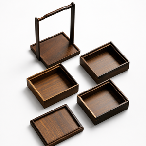 WEWOOD ZX-BP025 Acacia Wood Eco-Friendly Rectangle Box Glass Lid 6 Compartment Herb Storage <b>Container</b> Durable Hand Wash Only - Product Image 3
