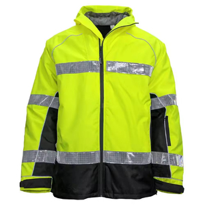 Sweat à capuche unisexe haute visibilité réfléchissant vert citron avec empiècements noirs et bandes argentées en polyester imperméable et anti-plis - Product Image 5