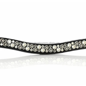 Negro marrón grueso sillín cuero Hotfix cristales decorativos acolchados ceja banda para brida ecuestre carreras caballo ceja banda - Product Image 5