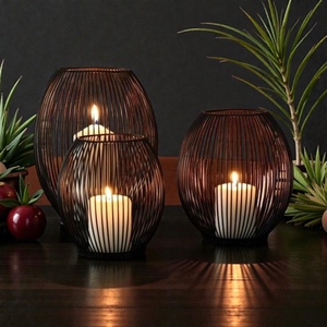 Iron Candle <b>Lanterns</b> <b>Set</b> of 3 Heat Resistant Home Decoration Votive Holders Modern Wire Design - Product Image 3