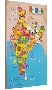 Puzzle en bois de la carte de l'Inde, jeux éducatifs pour enfants et adultes, 3 ans et plus, pour l'apprentissage des états et des territoires, puzzle stimulant pour le cerveau - Product Image 5