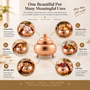 Handmade Hammered Copper <b>Lidded</b> Storage Pot <b>with</b> Rounded Body and Three Feet for Kitchen Home Decor Wholesale Supply Bulk Export - Product Image 4