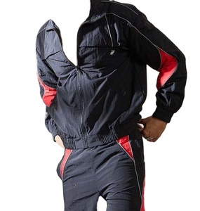 windbreaker suit black red colorblock nylon crinkle Fabric custom embroidery colorblock Windbreaker Sports Fashion anorak suit - Product Image 2