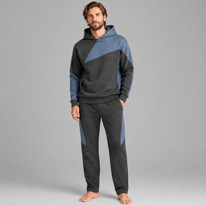 Ensemble de survêtement sportif pour homme, coupe ajustée, 2 pièces, avec capuche, personnalisable, 100% coton, léger, pour l'entraînement - Product Image 1