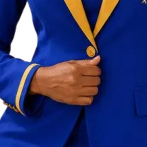 Blazer pour femmes Sigma Gamma Rho, couleur bleue, veste de sororité dorée, vêtements grecs, tenue de bureau professionnelle, sur mesure - Product Image 3