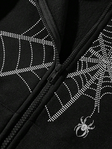 Sweat-shirt à capuche oversize personnalisé avec fermeture éclair et strass, en mélange de coton 320 GSM, style streetwear bling pour hommes et femmes, hiver - Product Image 2