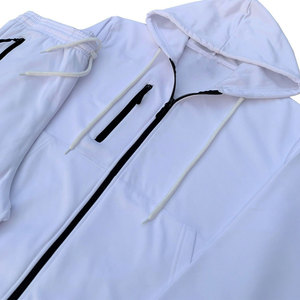 Unisex White Hooded Tracksuit <b>Set</b> Full Sleeve Zipper Closure Solid Color Breathable Cotton Casual Autumn Wear - Product Image 2