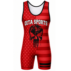 Singlet de Lucha Sublimado Rojo y Blanco para Hombre, Impresión Digital, Ropa de Lucha de Poliéster, Uniforme Deportivo para Entrenamiento y Combate - Product Image 2