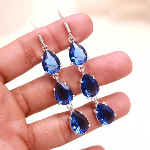 Tanzanite Color Gemstone 925 Sterling <b>Silver</b> <b>Dangle</b> <b>Earrings</b>, Pear Shape Faceted Blue Drop <b>Earrings</b>, Handmade Jewelry for Women - Product Image 2