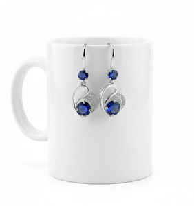 Boucles d'oreilles pendantes en argent 925 en forme de cœur avec pierres bleues et moissanite, plaquées rhodium, bijoux romantiques de mariage pour femmes - Product Image 2
