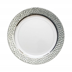 Assiettes de présentation rondes en plastique blanc de 10,25 pouces avec bordure argentée, lot de 80 assiettes de présentation blanches avec bordure argentée - Product Image 1