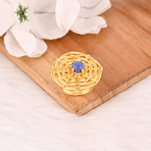 Natural Lapis Lazuli Brass <b>Ring</b> Gold Plated Handmade Fashion Jewelry for Women - Product Image 5