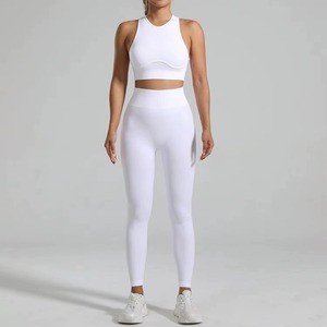 High Quality Custom Logo Women Yoga Set <b>Racerback</b> Sports <b>Bra</b> Mid Waist Leggings Solid Breathable Gym Workout Fitness Activewear - Product Image 3
