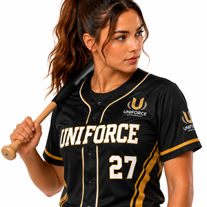 Conjunto de Uniforme de Softbol Personalizado para Mujer 2026, Negro y Dorado, Impresión por Transferencia de Calor, Antibacteriano, 100% Poliéster, Absorbe la Humedad - Product Image 5