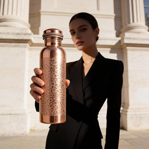 Pure Copper Water Bottle Engraved Floral Design Drinking Bottle for Healthy Water <b>Storage</b> and Daily Use - Product Image 5