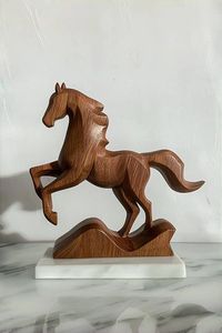 Centre de table rustique en bois sculpté à la main en forme de cheval pour la décoration du salon et comme accent de table à manger - Product Image 3