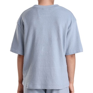 T-shirt asymétrique pour enfants en coton épais, coupe oversize, bleu clair, épaules tombantes - Product Image 5