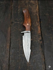 Cuchillo de Caza de Acero de Damasco con Punta Caída, Mango de Madera, Borde Biselado, Hoja Única de 0.6mm de Grosor, No Ajustable - Product Image 2