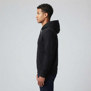 Men's <b>Black</b> Hooded Fleece <b>Sweatshirt</b> Loose Fit Casual Solid Color Knitted Anti-Pilling 180g Polyester/Rayon Autumn Wear - Product Image 6