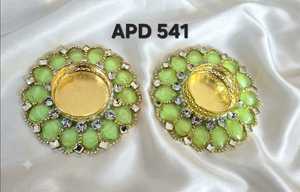 Handmade Brass <b>Candle</b> Stand Pair with Pearl and Crystal Flower Design for Home Decoration - Product Image 2