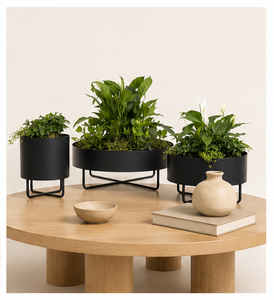 Jardinière moderne en métal noir avec support, ensemble de pots de fleurs en fer thermolaqué de luxe, support de plantes minimaliste pour intérieur et extérieur - Product Image 2