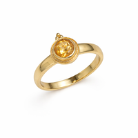 Bague en Citrine Naturelle Plaqué Or Laiton Sertie Clos Faite à la Main Pierre Ronde Bijou Glamour pour Femme Chrétienne Vente en Gros Bijoux Minimalistes
